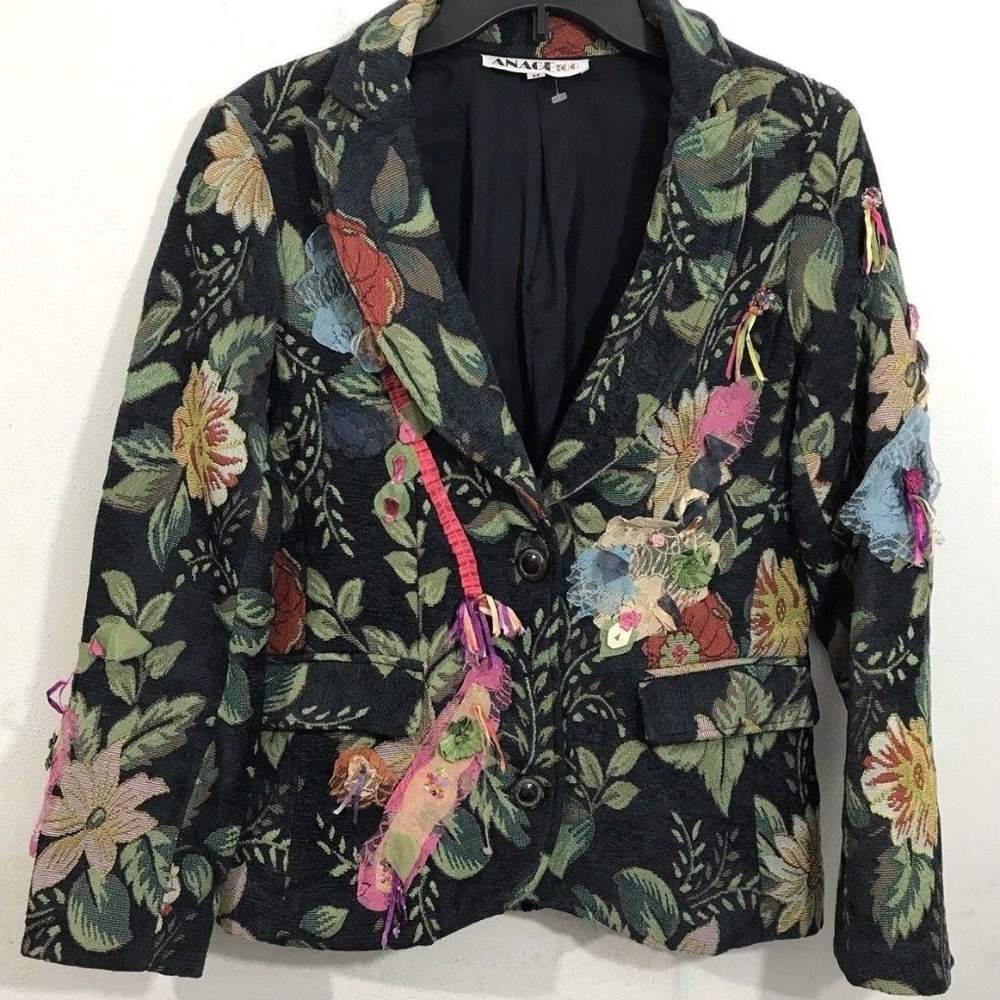 VTG ANAGE Embroidered Floral Boho Jacket Size M
